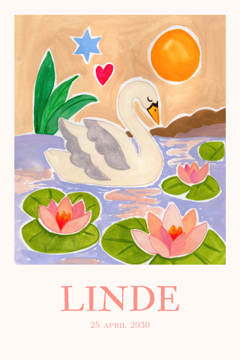 Geboortekaartje Zwaan Lelies Gouache Linde