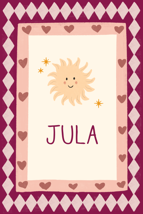 Poster Ruitjes Zonnetje paars roze oranje Jula