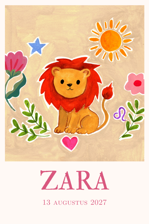 Geboortekaartje Leeuw Gouache Zara
