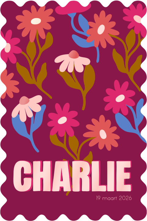 Geboortekaartje Golvende rand Bloemenpatroon kleurrijk Charlie