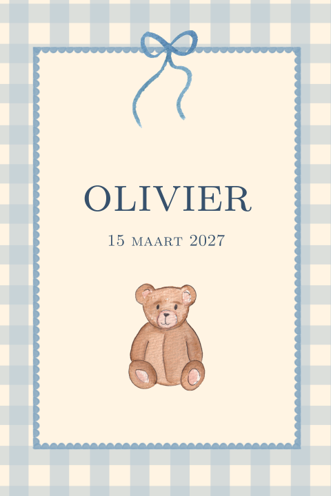 Poster Klassiek Blauw Vichy Beertje Olivier