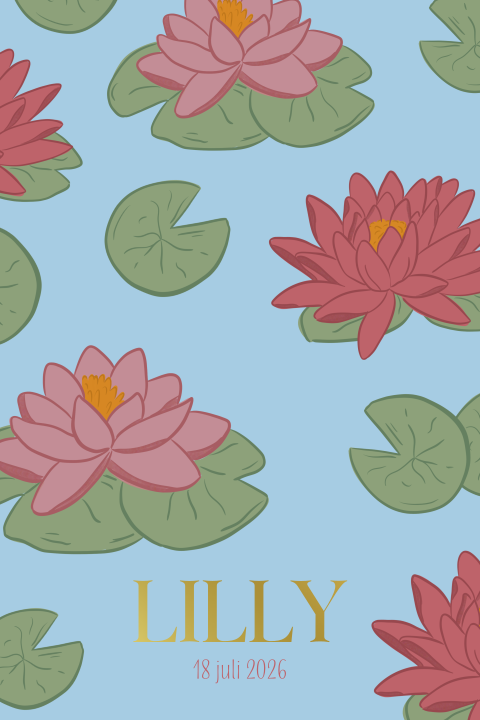 Geboortekaartje Waterlelie geboortebloem juli