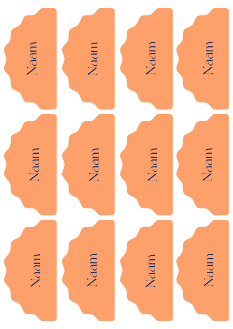 Naamkaartjes oranje halve boog Mick Rebecca
