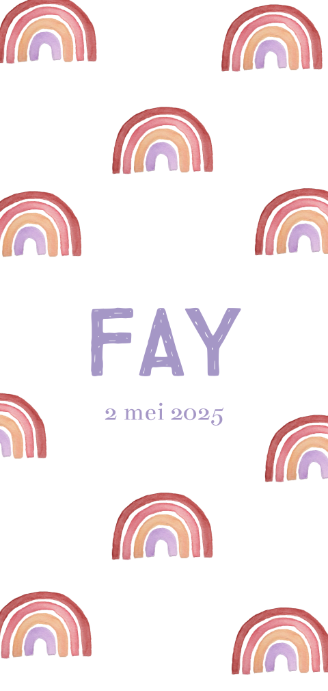 Geboortekaartje Regenboog lila langwerpig enkel