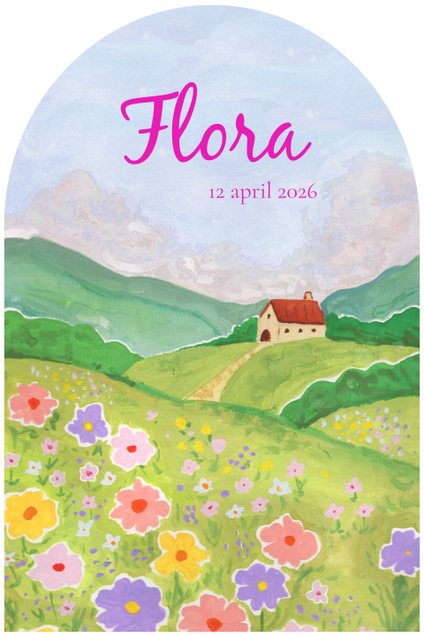 Geboortekaartje halve boog lente landschap Flora
