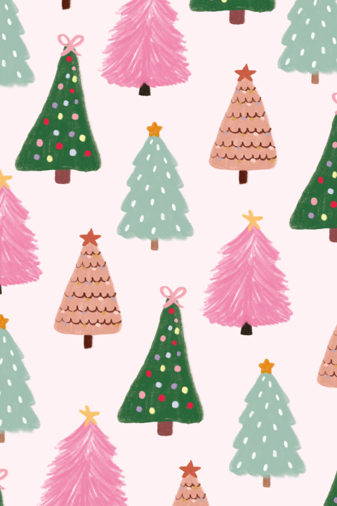 Wenskaart kerstbomenprint