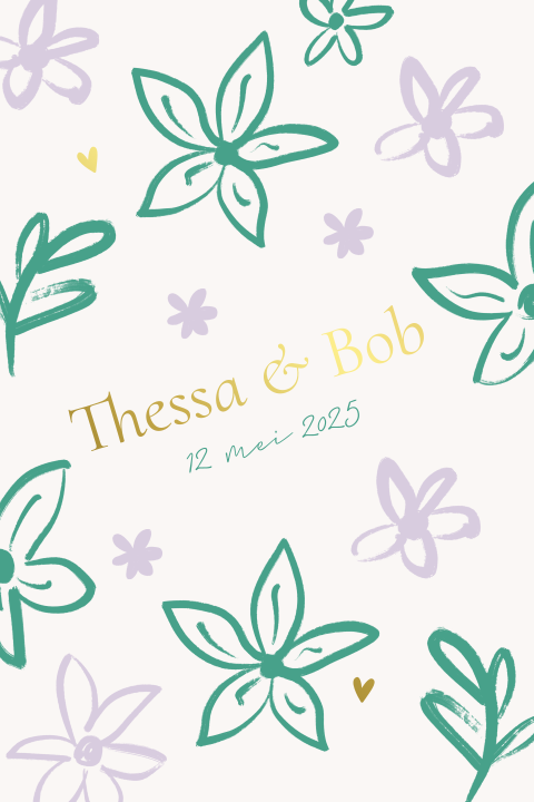 Trouw Uitnodiging Bloemenpatroon groen paars