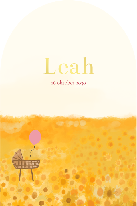 Geboortekaartje landschap zonnebloemveld Leah
