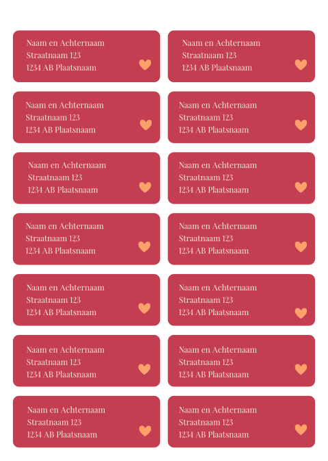 Adresstickers rood oranje hartje Lea Jonas