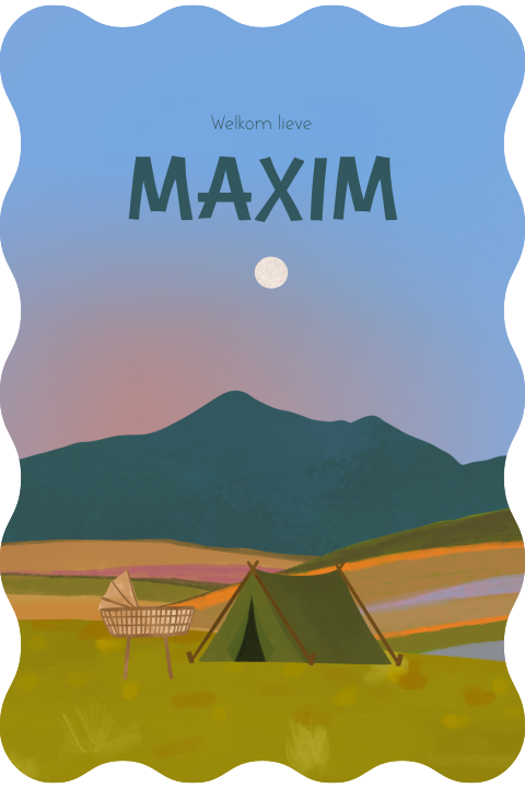 Geboortekaartje Landschap Tent Blauw Maxim