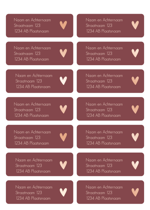 Adresstickers roségoudfolie hartjes Bobbi