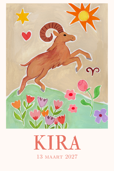 Geboortekaartje Ram Gouache Kira