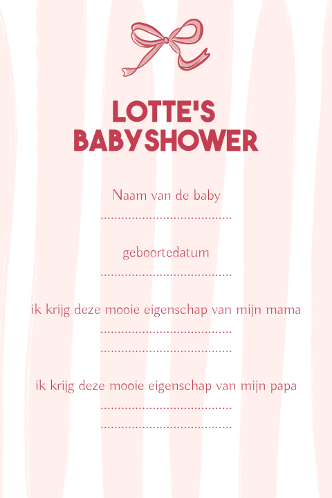 Babyshower strik invulkaartje roze