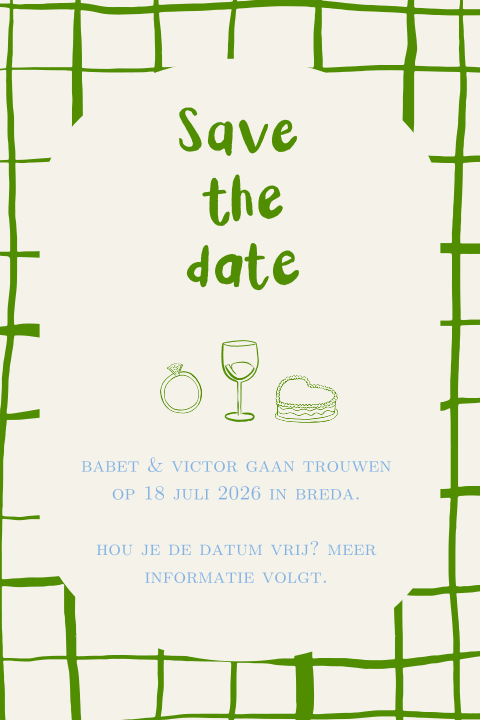 Save the date geruit getekende elementen Babet Victor