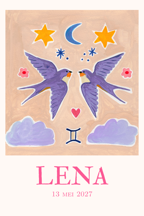 Geboortekaartje Tweeling Gouache Lena