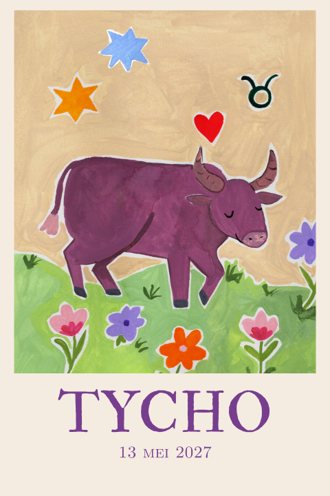 Geboortekaartje Stier Gouache Tycho