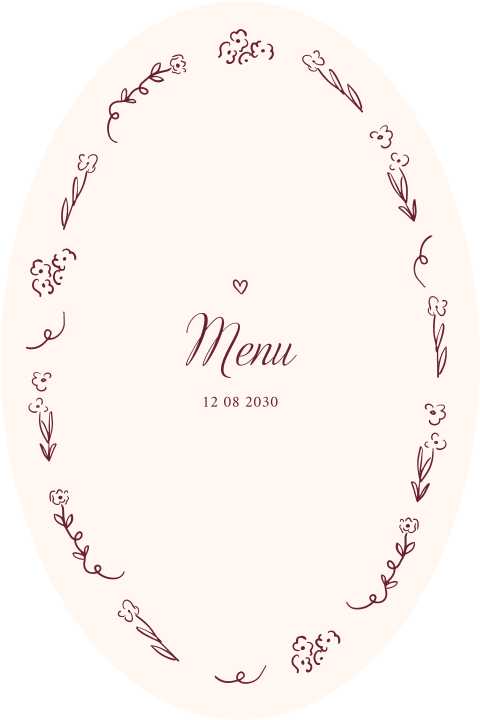 Menukaart Bruiloft Romantisch Ovaal bloemen Maxime Ron
