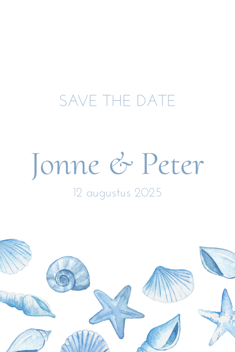 Trouw save the date schelpenprint