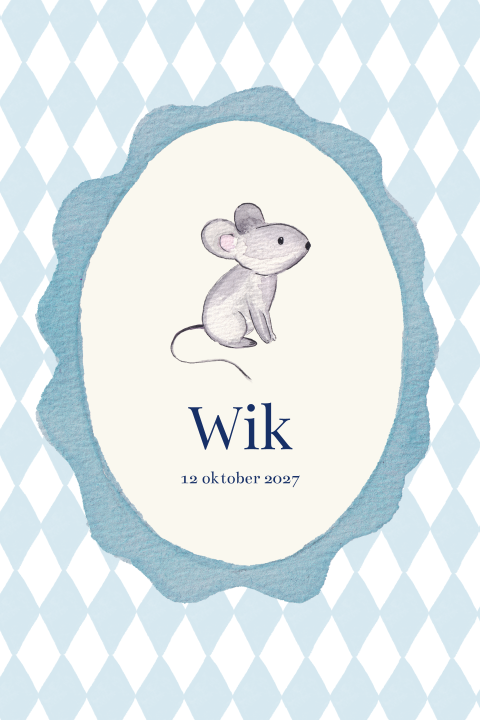 Poster Muisje Ruitjes Blauw Wik