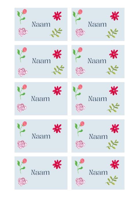 Naamkaartjes boho bloemen Femke Pieter