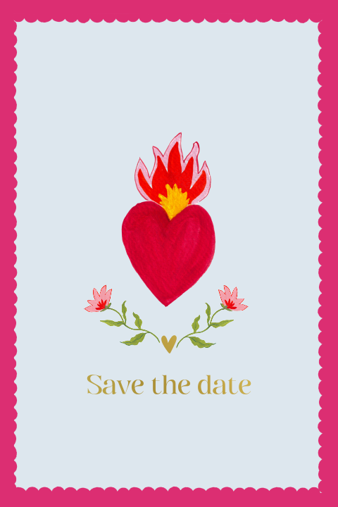 Save the date boho hart bloemen Femke Pieter