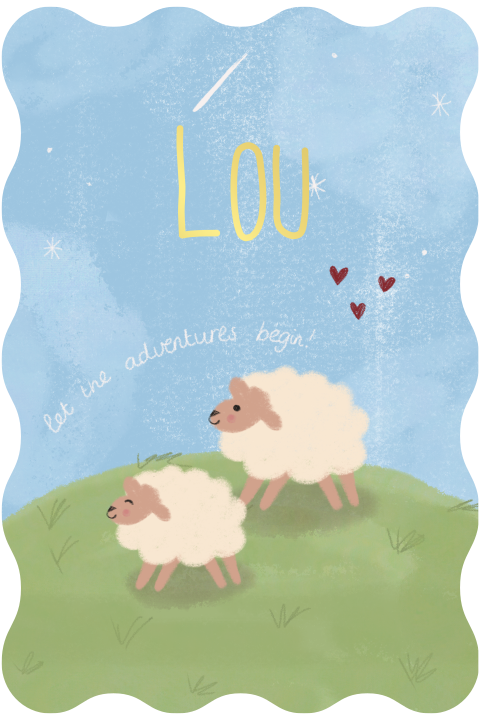 Geboortekaartje Schaapjes Broertje Zusje blauw groen geel Lou