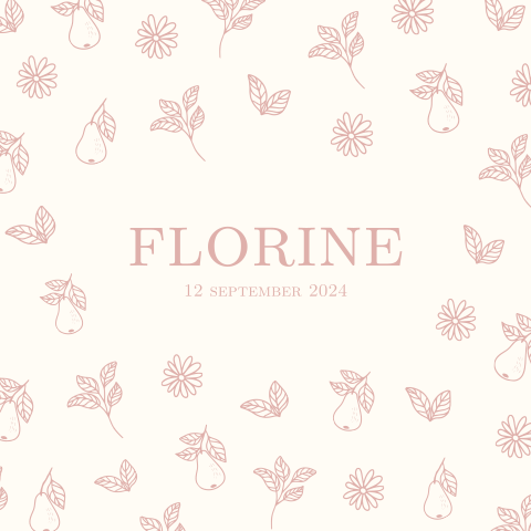 Geboortekaartje Peertjes patroon roze dubbel vierkant