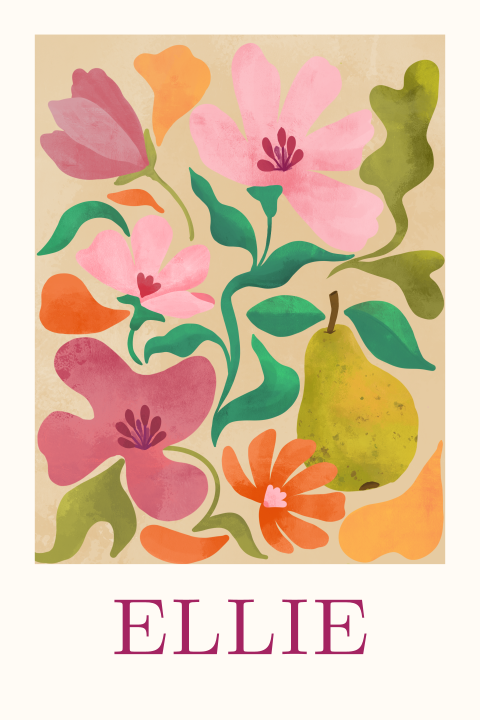 Geboortekaartje illustratie bloemen peer Ellie