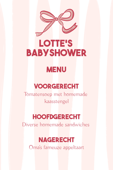 Babshower strik menu roze