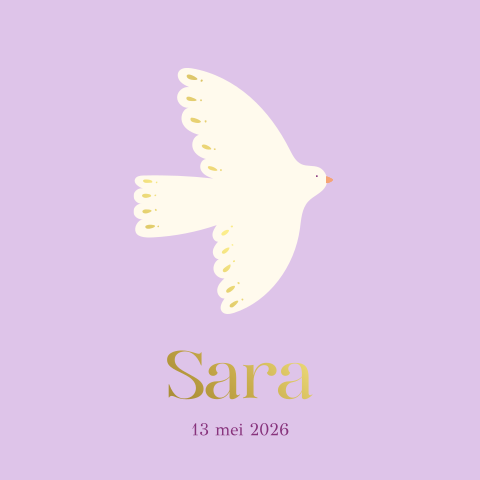 Geboortekaartje vogel goudfolie lila Sara