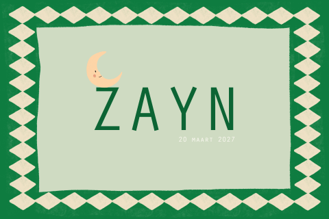 Geboortekaartje Ruitjesrand maan groen Zayn