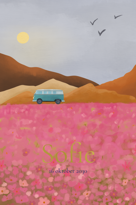 Geboortekaartje Landschap Camper Roze Goud Sofie Lilly