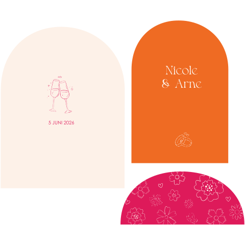 Trouw Uitnodiging stapelkaart bloemen oranje roze Nicole Arne