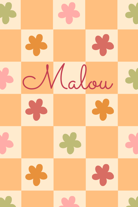 Geboortekaartje checkerboard oranje retro bloemen Malou