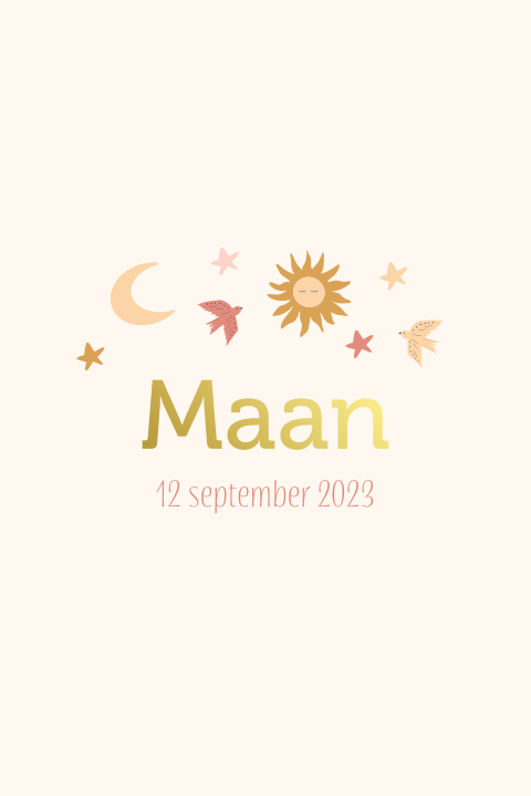 Geboortekaartje maan goudfolie