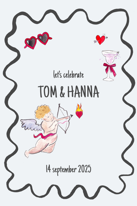 Trouwkaart Doodles Blauw Hanna Tom