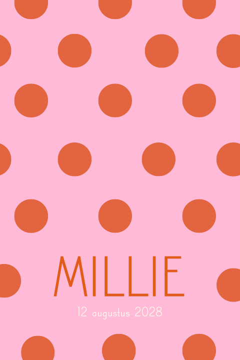 Geboortekaartje Polkadot stippen roze oranje Millie