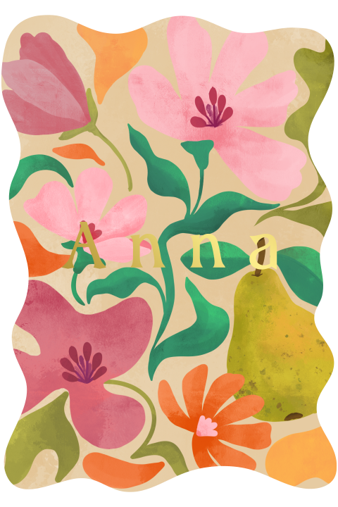 Geboortekaartje kringelvorm bloemen peer Anna