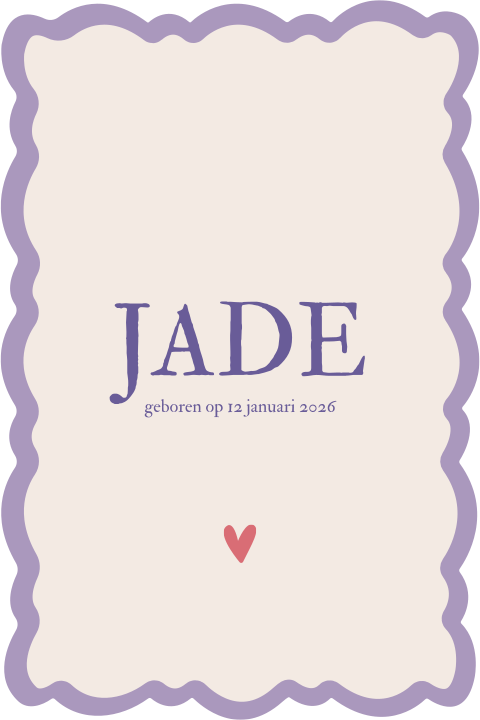 Geboortekaartje boogjesrand beige paars Jade