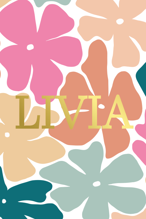 Geboortekaartje grafische bloemen roze, roest & goudfolie