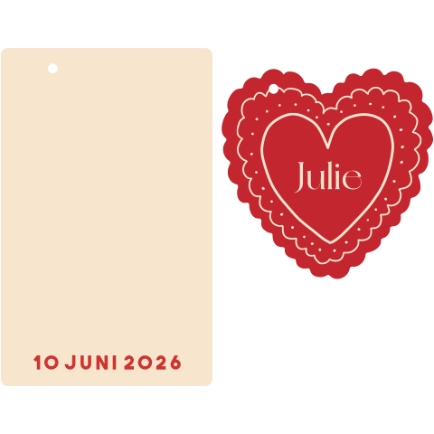 Geboortekaartje Stapelkaart beige met rood hartje Julie