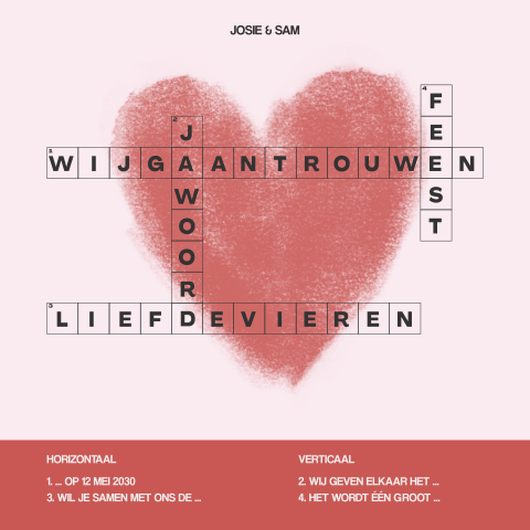 Trouwkaart Kruiswoordpuzzel Retro Romantisch Josie Sam