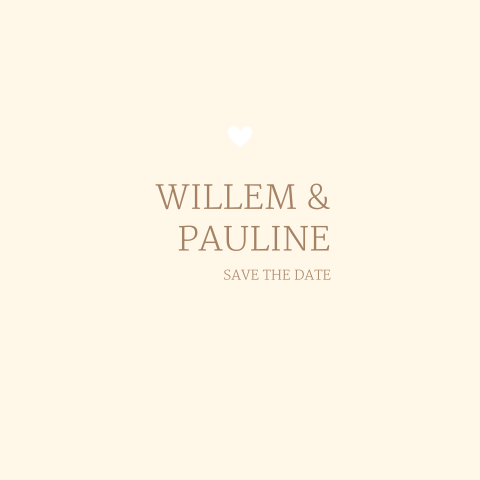 Save the date Minimalistisch beige hartje Willem Pauline