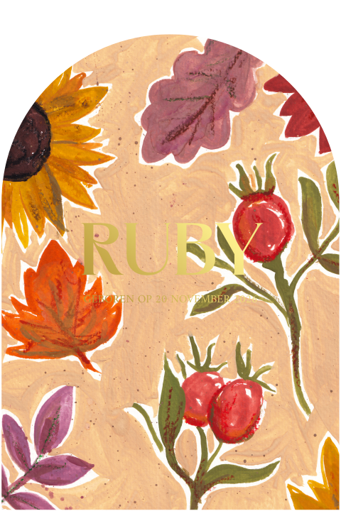 Geboortekaartje stans boogvorm herfst bloemen Ruby