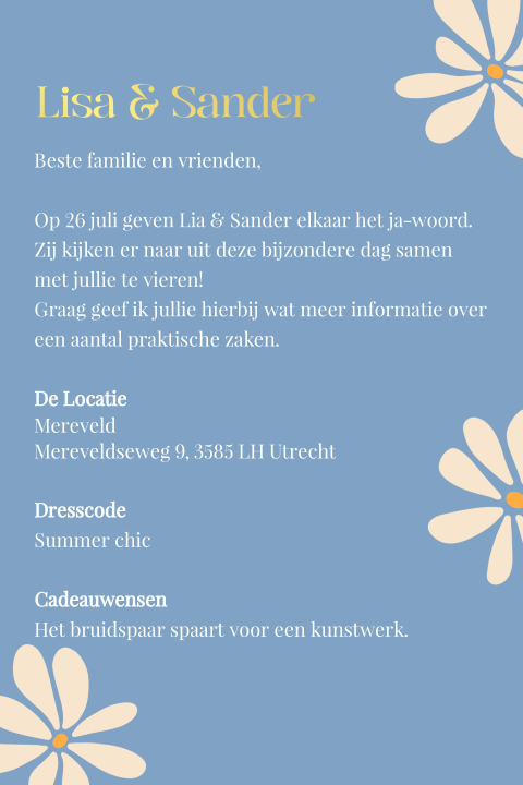 Trouw insteekkaart bloemen Lisa Sander