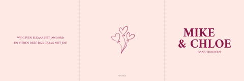 Drieluik trouwkaart roze bordeaux rood