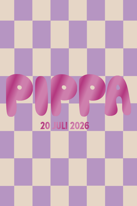 Geboortekaartje geblokt paars stoere letters