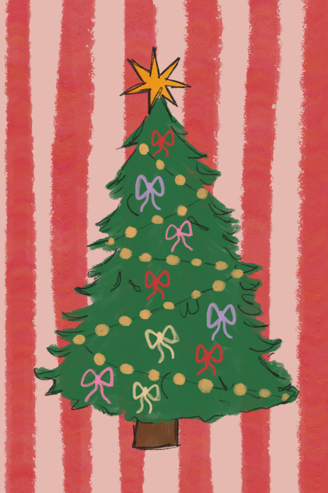 Wenskaart Kerstboom met streepjes