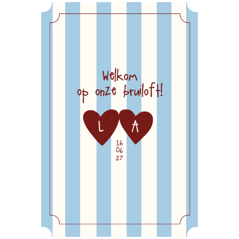 Welkomstbord Streepjes kader blauw bordeauxrood Loes Anton