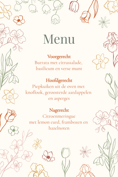 Menukaart bloemen getekend pepijn saskia